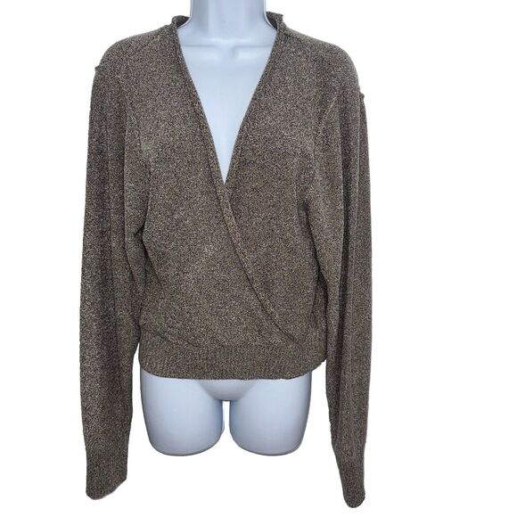Free People Going for Gold Faux Wrap Sweater Tan Women XL - Picture 2 of 10